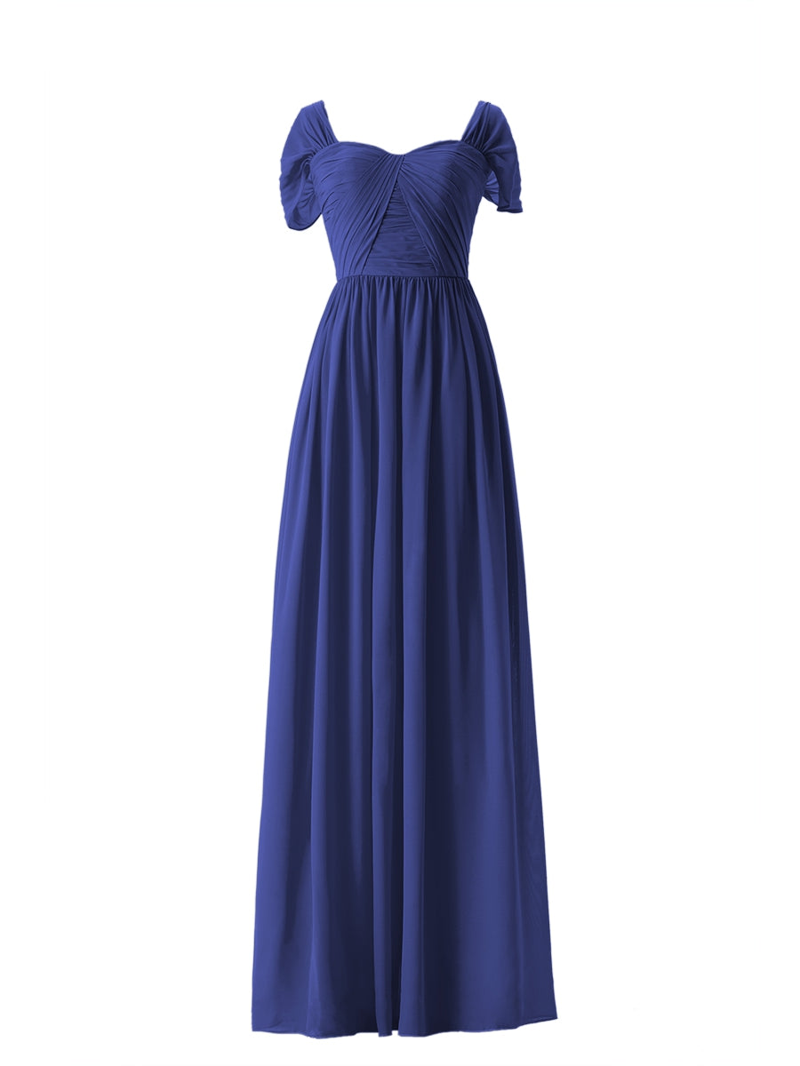 Chiffon Column Sweetheart Short Sleeves Bridesmaid Dress-MB13661