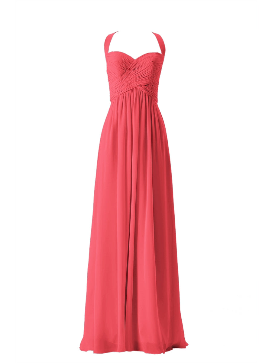 Chiffon Column Sweetheart Sleeveless Bridesmaid Dress-MB13662