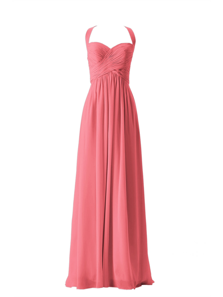 Chiffon Column Sweetheart Sleeveless Bridesmaid Dress-MB13662