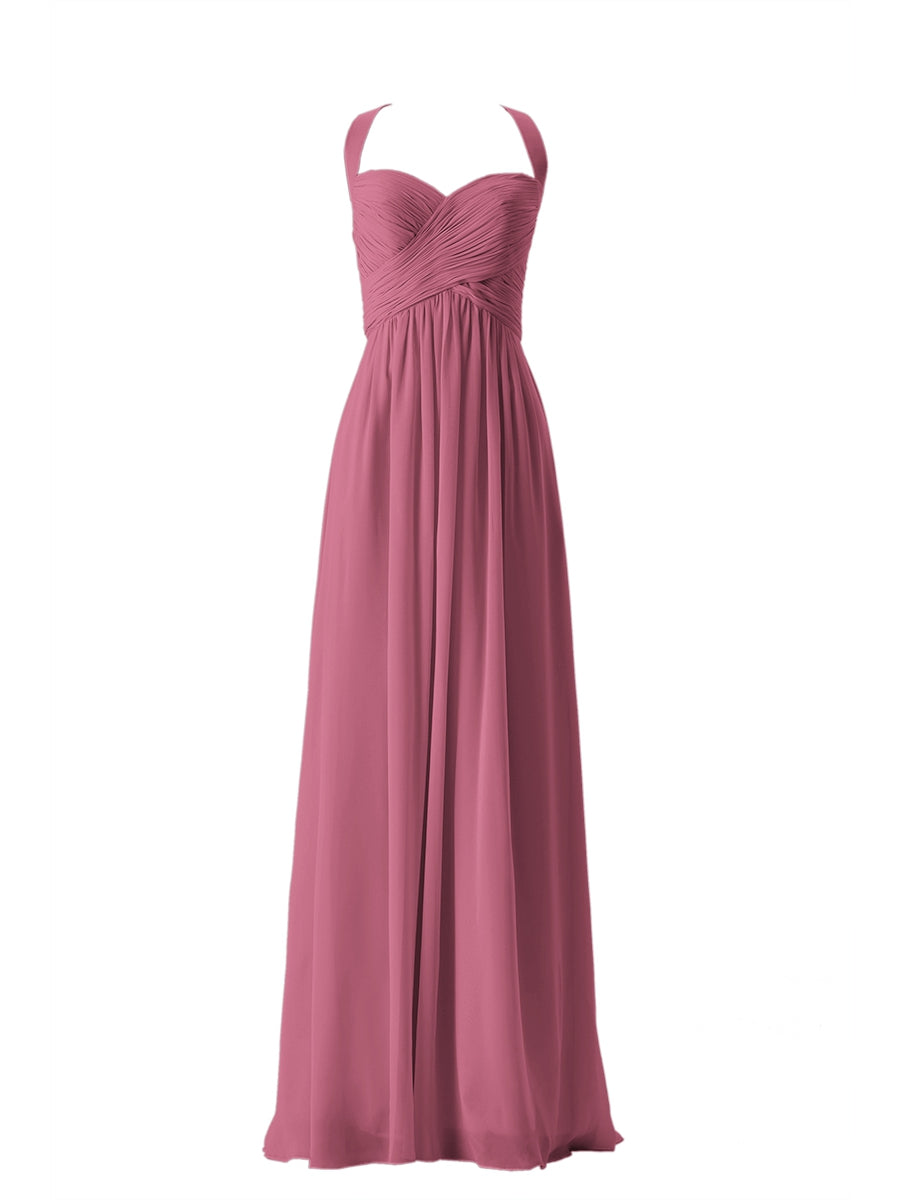 Chiffon Column Sweetheart Sleeveless Bridesmaid Dress-MB13662