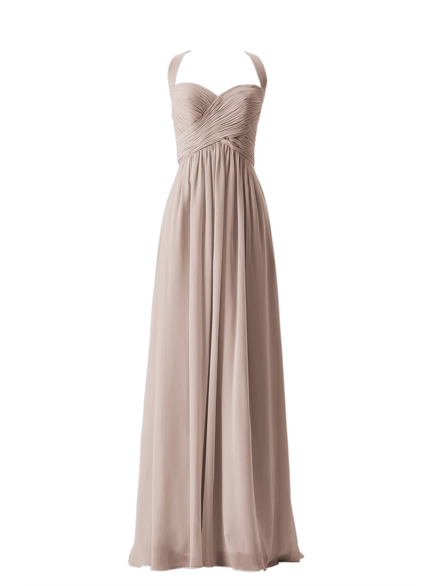 Chiffon Column Sweetheart Sleeveless Bridesmaid Dress-MB13662