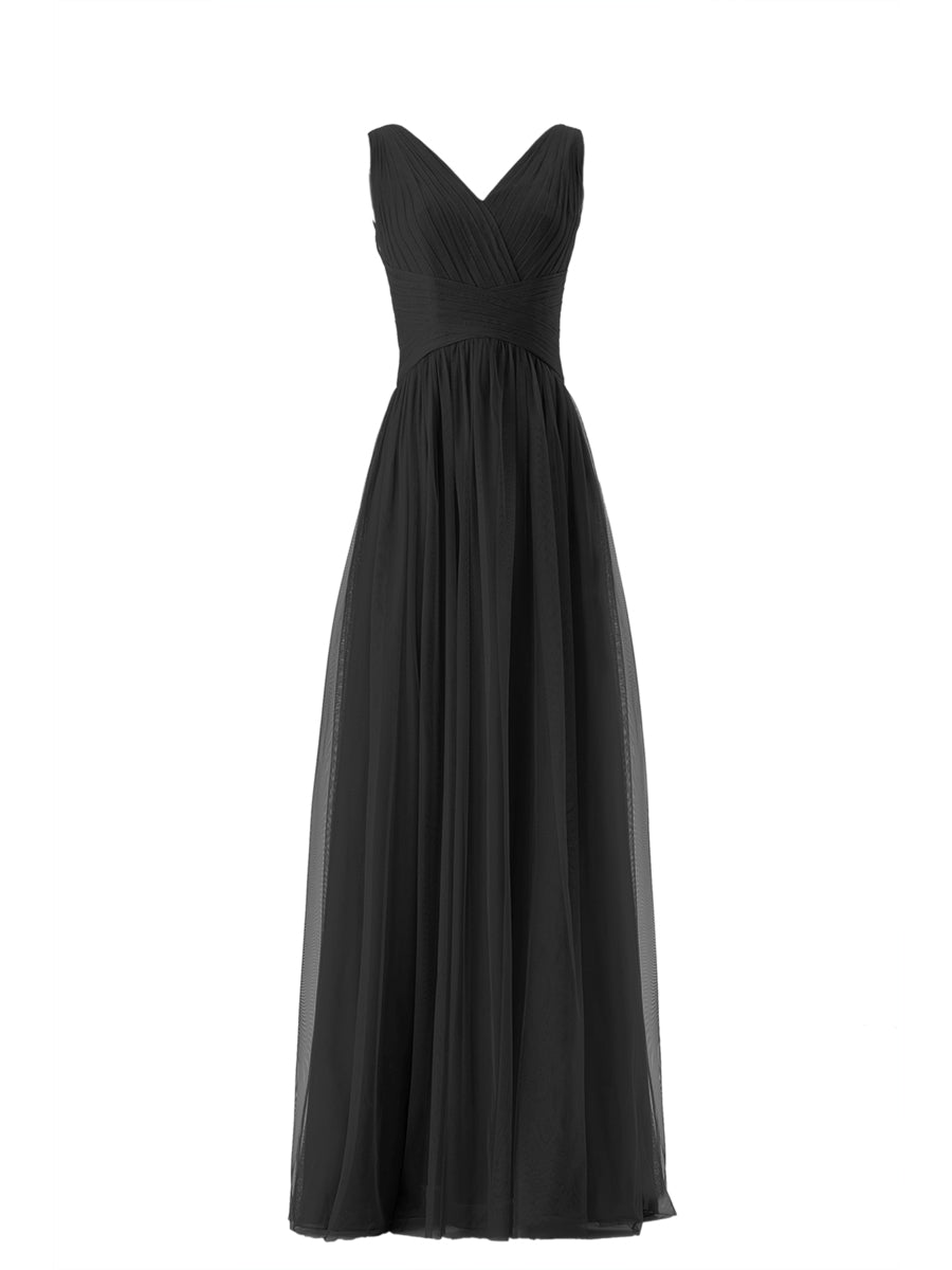 Lace Column V-Neck Sleeveless Bridesmaid Dress-MB13669