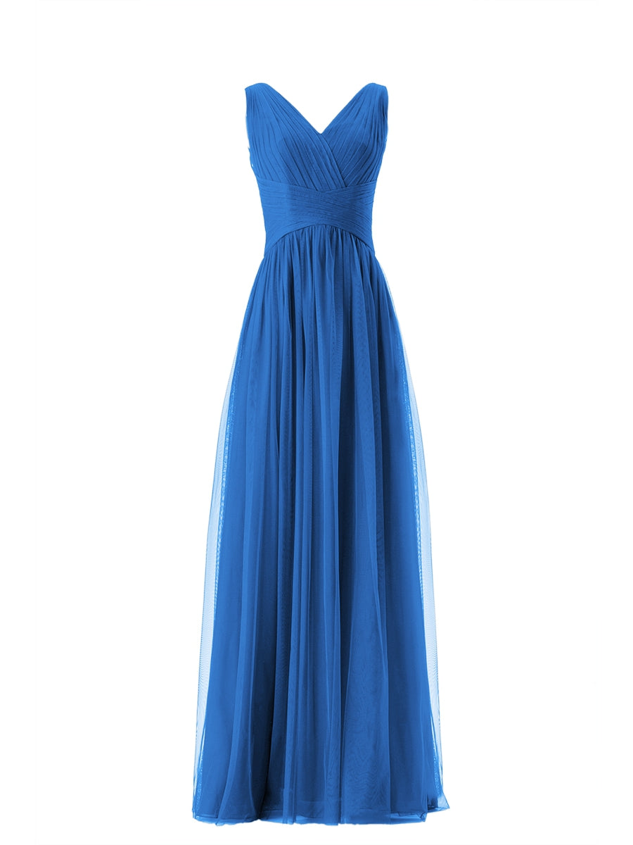 Lace Column V-Neck Sleeveless Bridesmaid Dress-MB13669