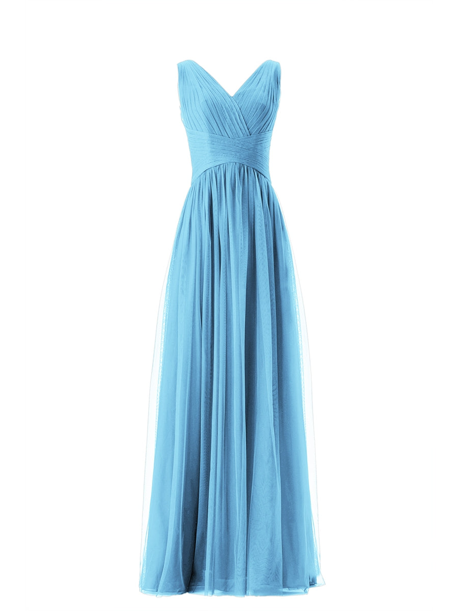 Lace Column V-Neck Sleeveless Bridesmaid Dress-MB13669