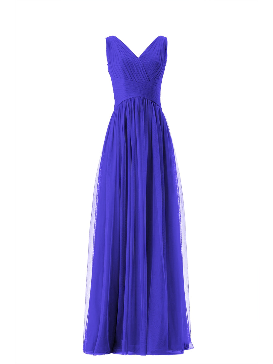 Lace Column V-Neck Sleeveless Bridesmaid Dress-MB13669