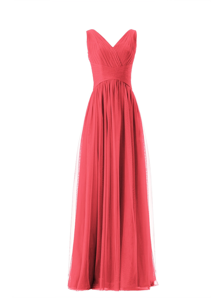 Lace Column V-Neck Sleeveless Bridesmaid Dress-MB13669