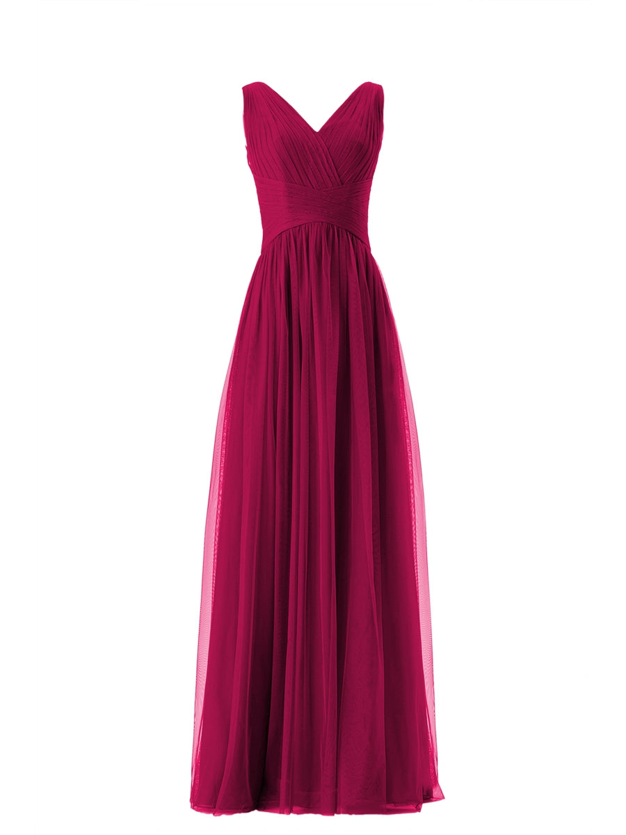 Lace Column V-Neck Sleeveless Bridesmaid Dress-MB13669