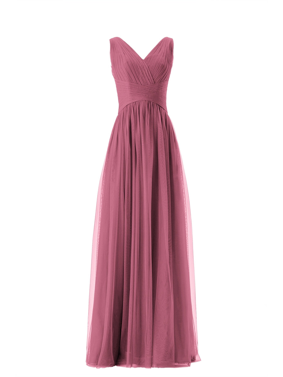 Lace Column V-Neck Sleeveless Bridesmaid Dress-MB13669