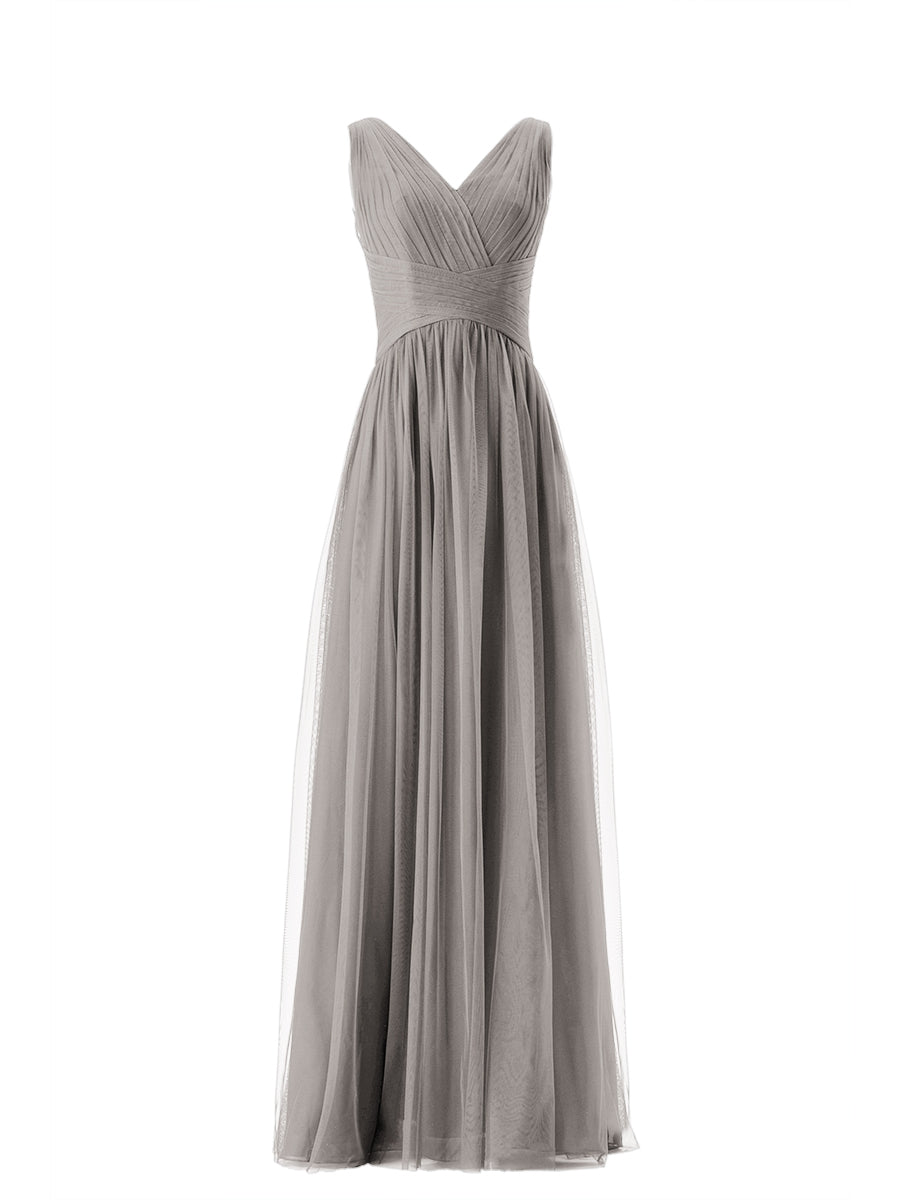 Lace Column V-Neck Sleeveless Bridesmaid Dress-MB13669