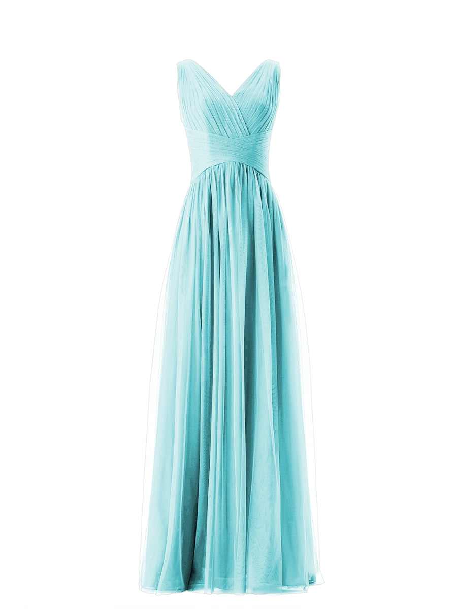 Lace Column V-Neck Sleeveless Bridesmaid Dress-MB13669