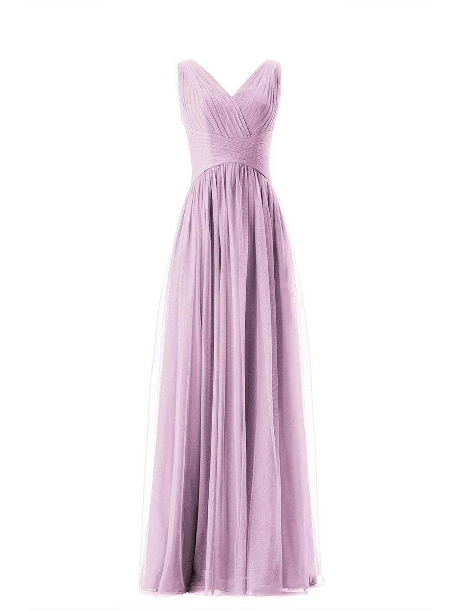 Lace Column V-Neck Sleeveless Bridesmaid Dress-MB13669