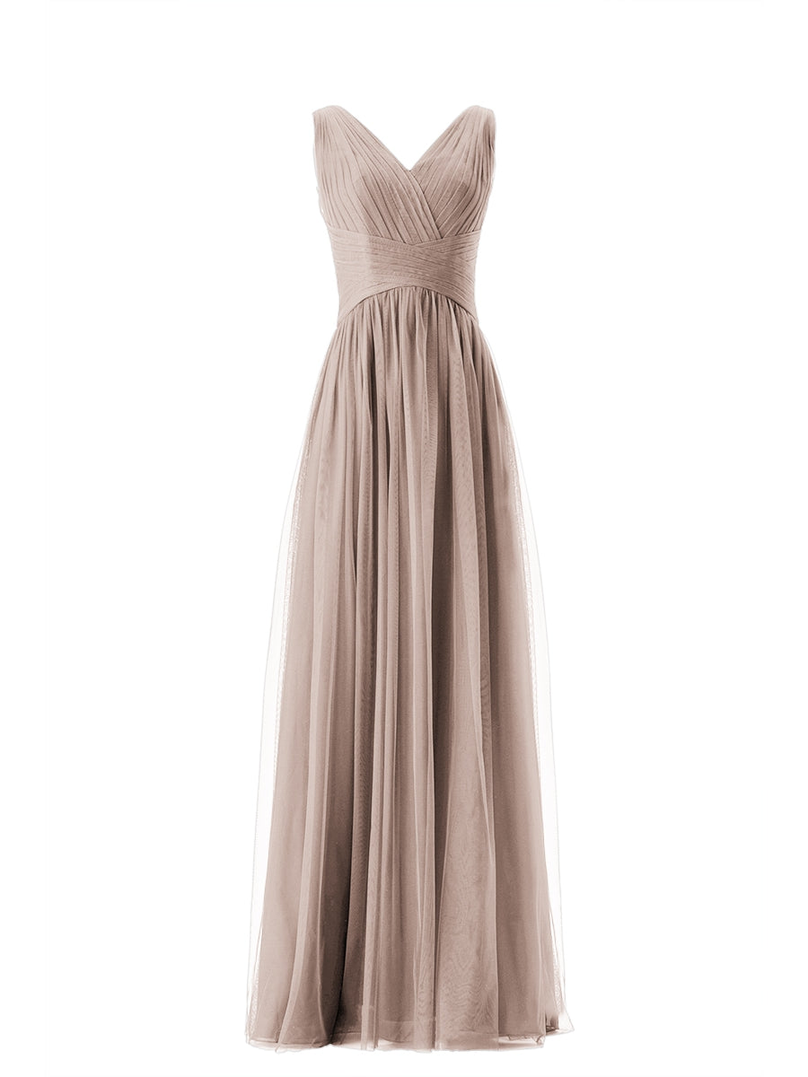 Lace Column V-Neck Sleeveless Bridesmaid Dress-MB13669