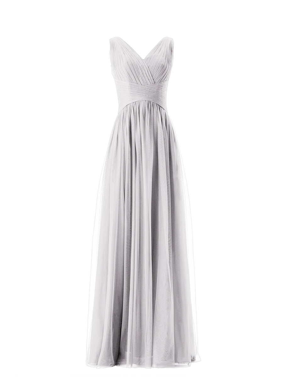 Lace Column V-Neck Sleeveless Bridesmaid Dress-MB13669