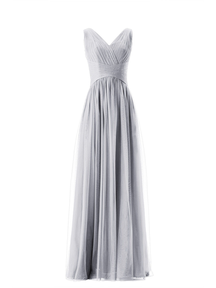 Lace Column V-Neck Sleeveless Bridesmaid Dress-MB13669