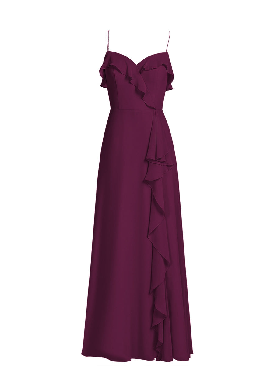 Chiffon Column Spaghetti Straps Sleeveless Bridesmaid Dress-MB50015