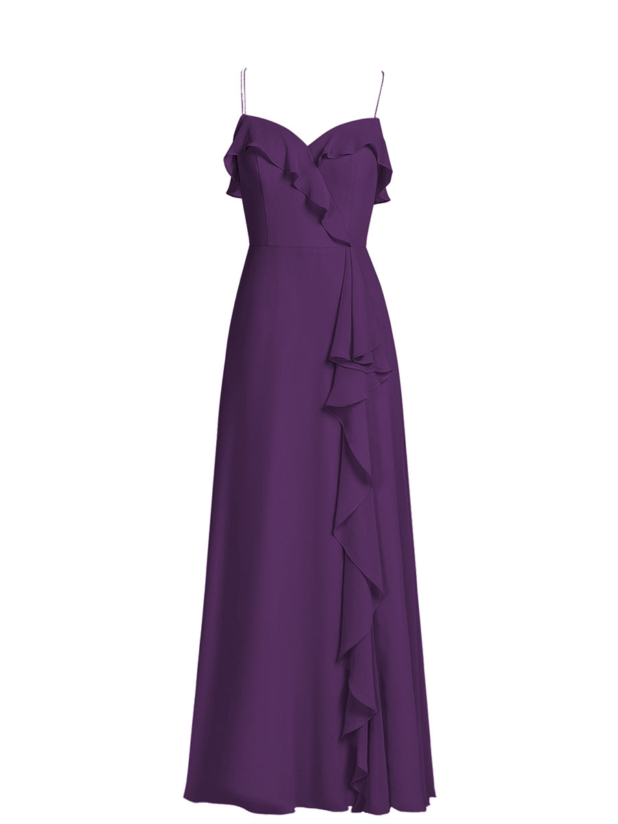 Chiffon Column Spaghetti Straps Sleeveless Bridesmaid Dress-MB50015