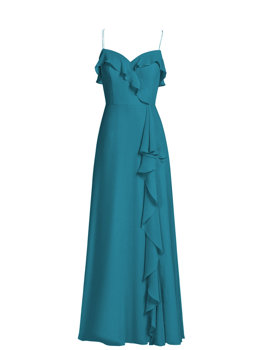 Chiffon Column Spaghetti Straps Sleeveless Bridesmaid Dress-MB50015