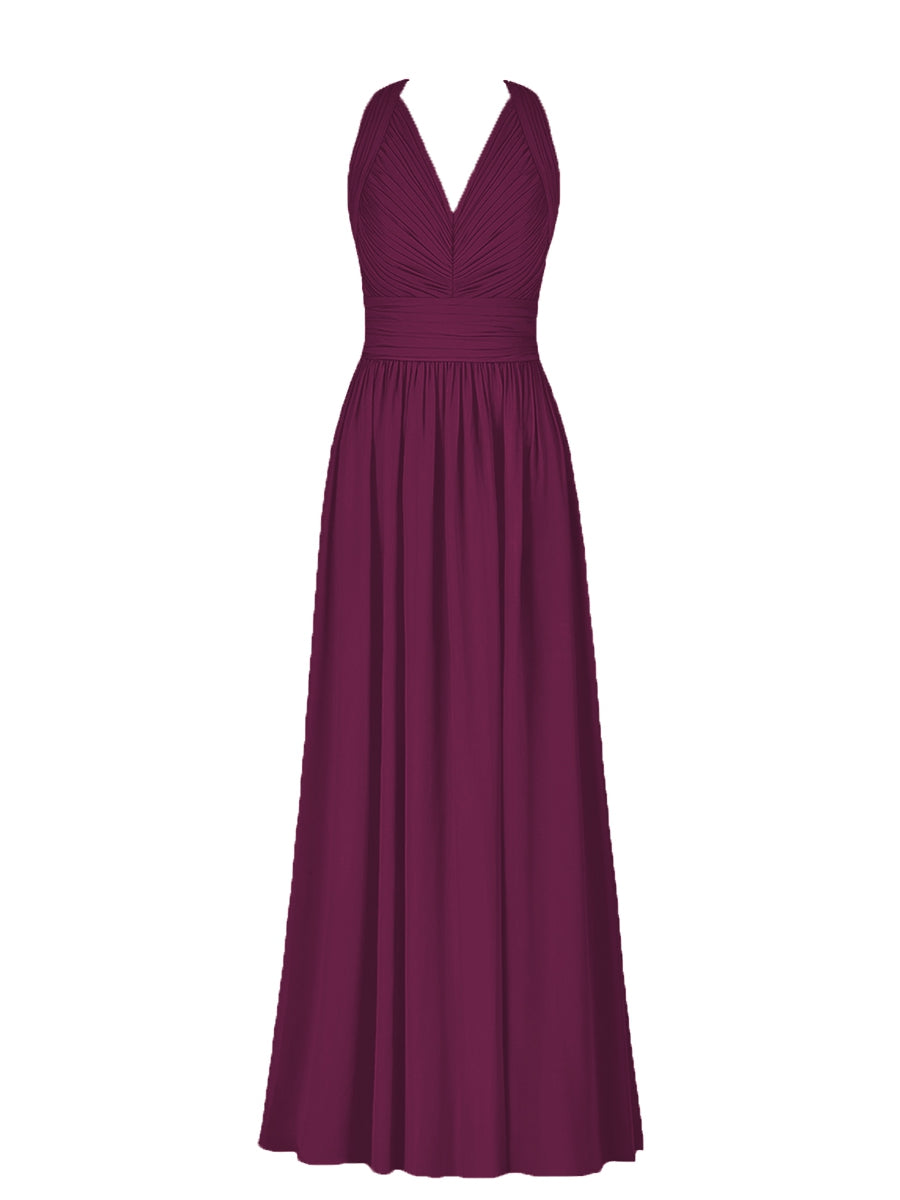 Chiffon Column V-Neck Sleeveless Bridesmaid Dress-MB50025