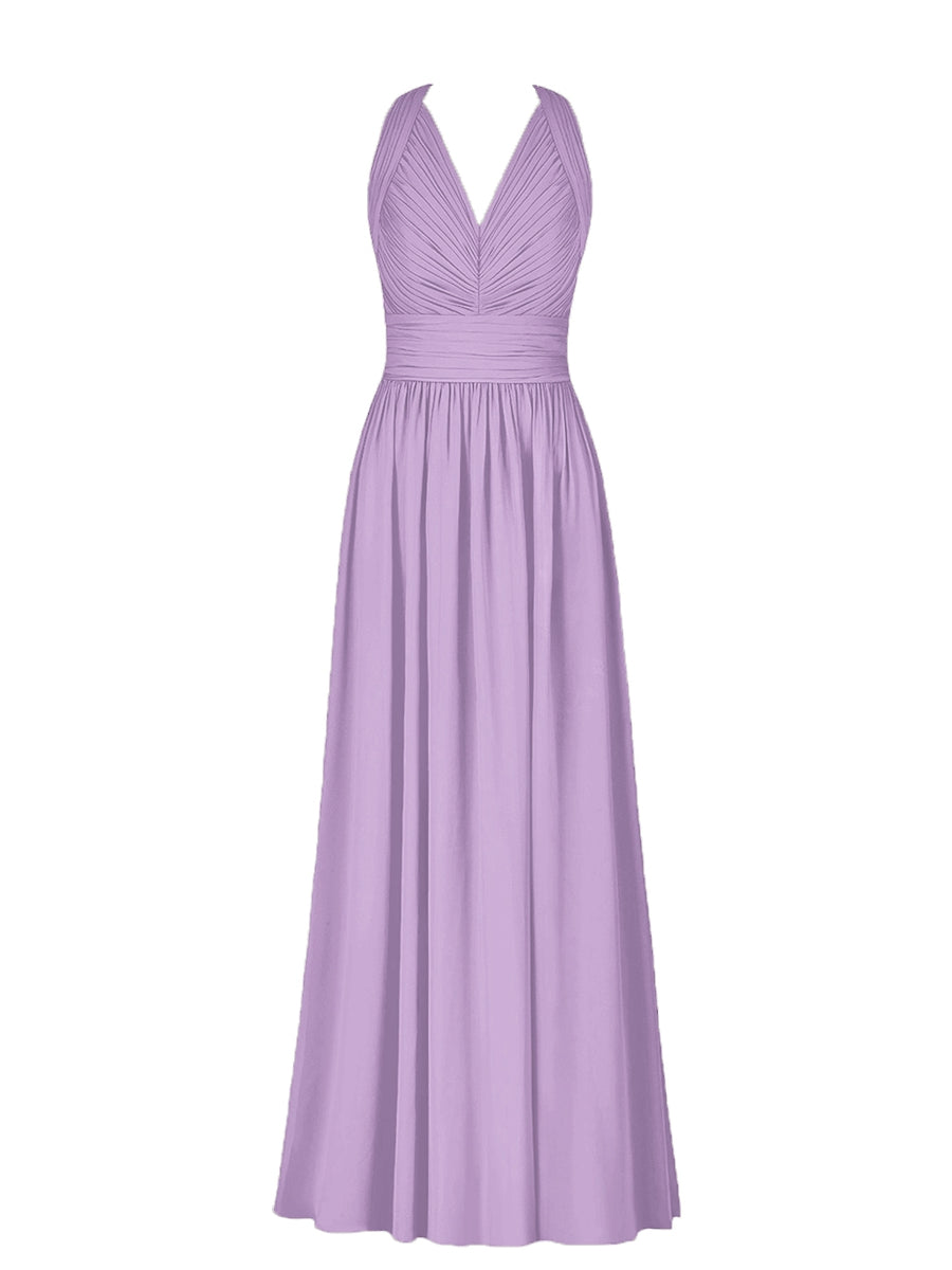 Chiffon Column V-Neck Sleeveless Bridesmaid Dress-MB50025