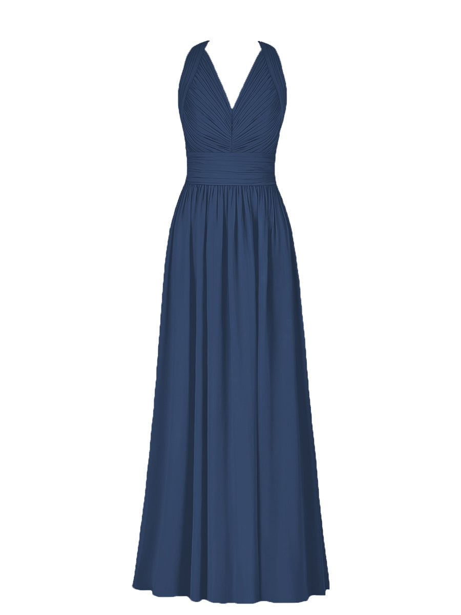 Chiffon Column V-Neck Sleeveless Bridesmaid Dress-MB50025