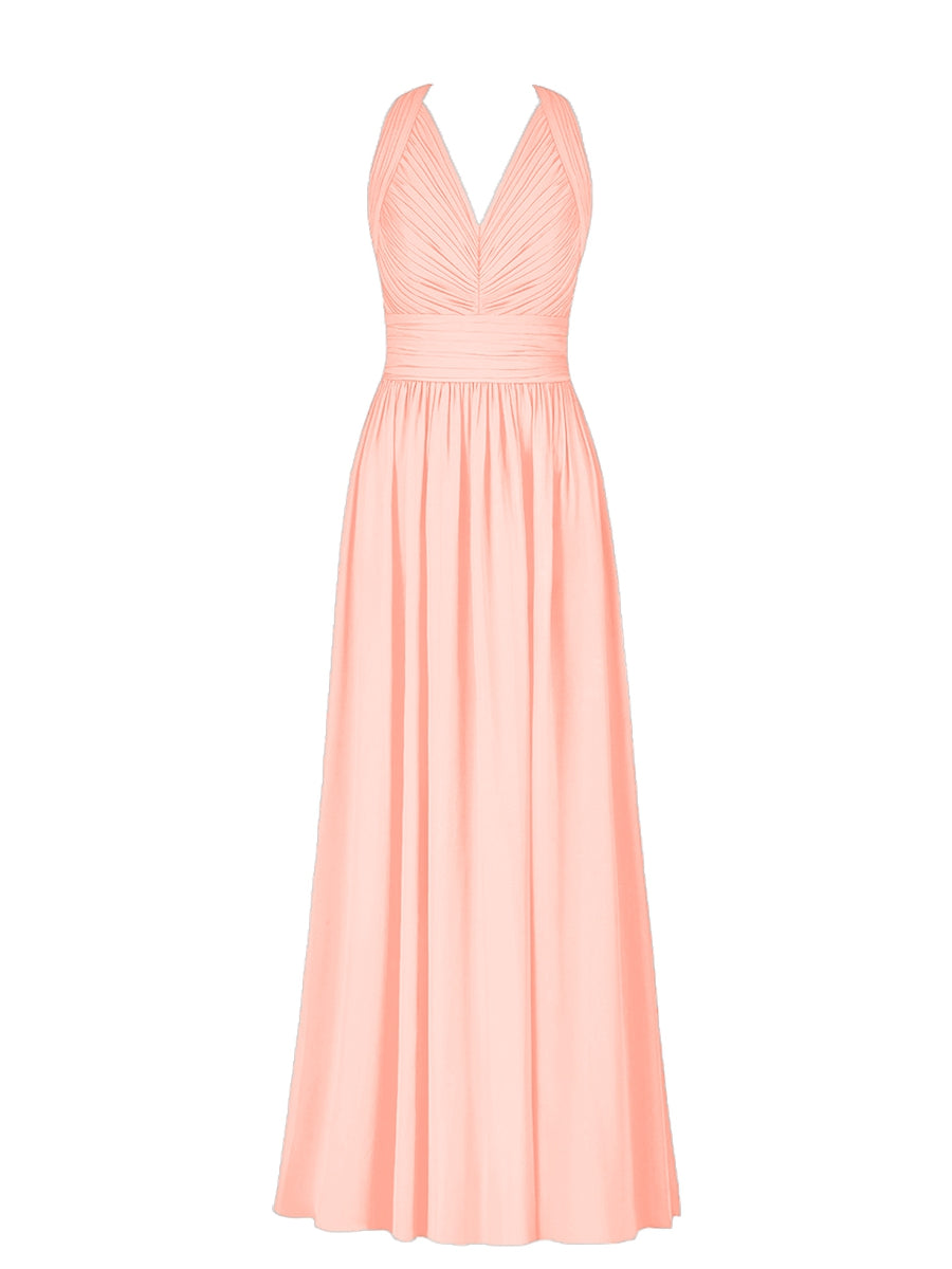 Chiffon Column V-Neck Sleeveless Bridesmaid Dress-MB50025