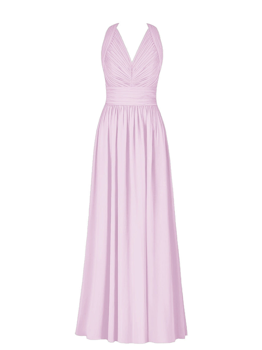 Chiffon Column V-Neck Sleeveless Bridesmaid Dress-MB50025