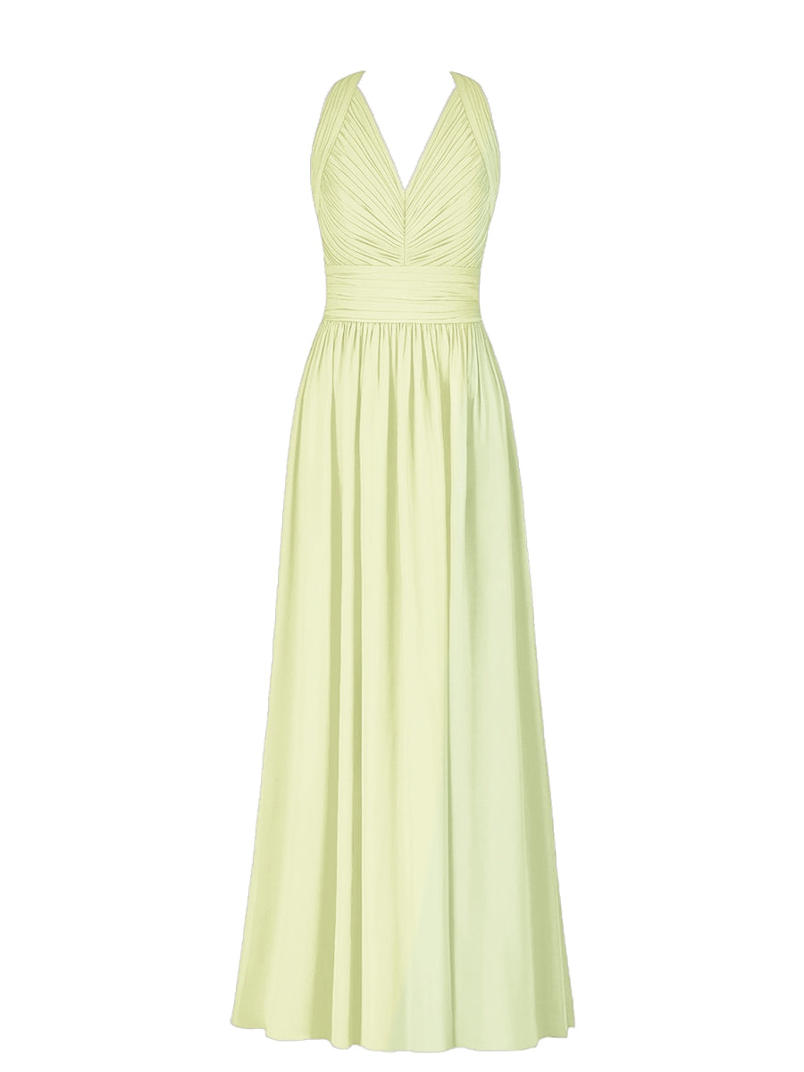 Chiffon Column V-Neck Sleeveless Bridesmaid Dress-MB50025