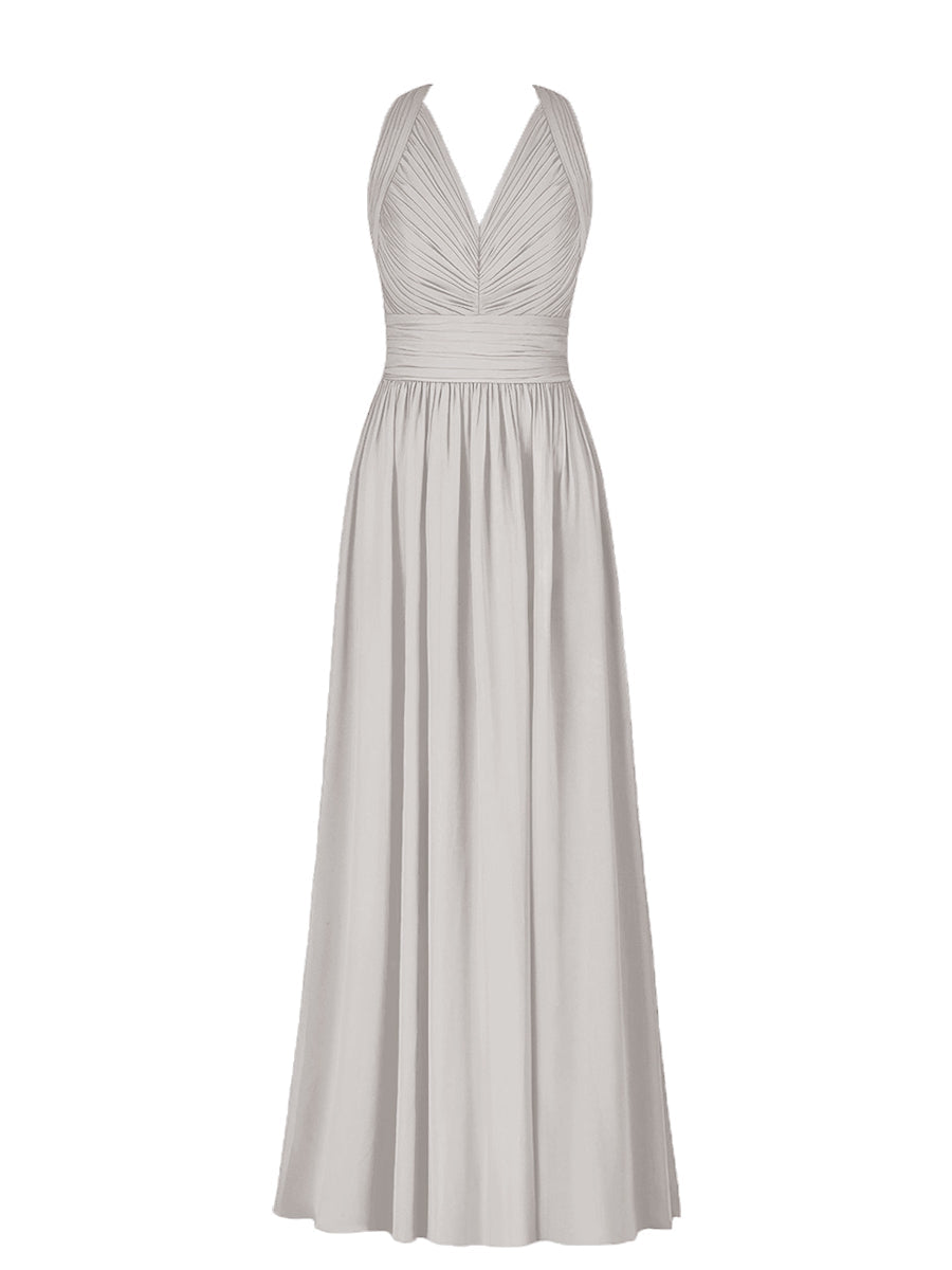 Chiffon Column V-Neck Sleeveless Bridesmaid Dress-MB50025