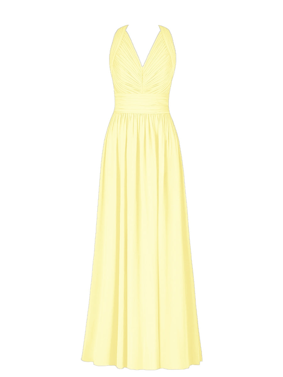 Chiffon Column V-Neck Sleeveless Bridesmaid Dress-MB50025