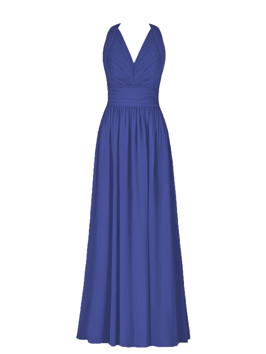 Chiffon Column V-Neck Sleeveless Bridesmaid Dress-MB50025