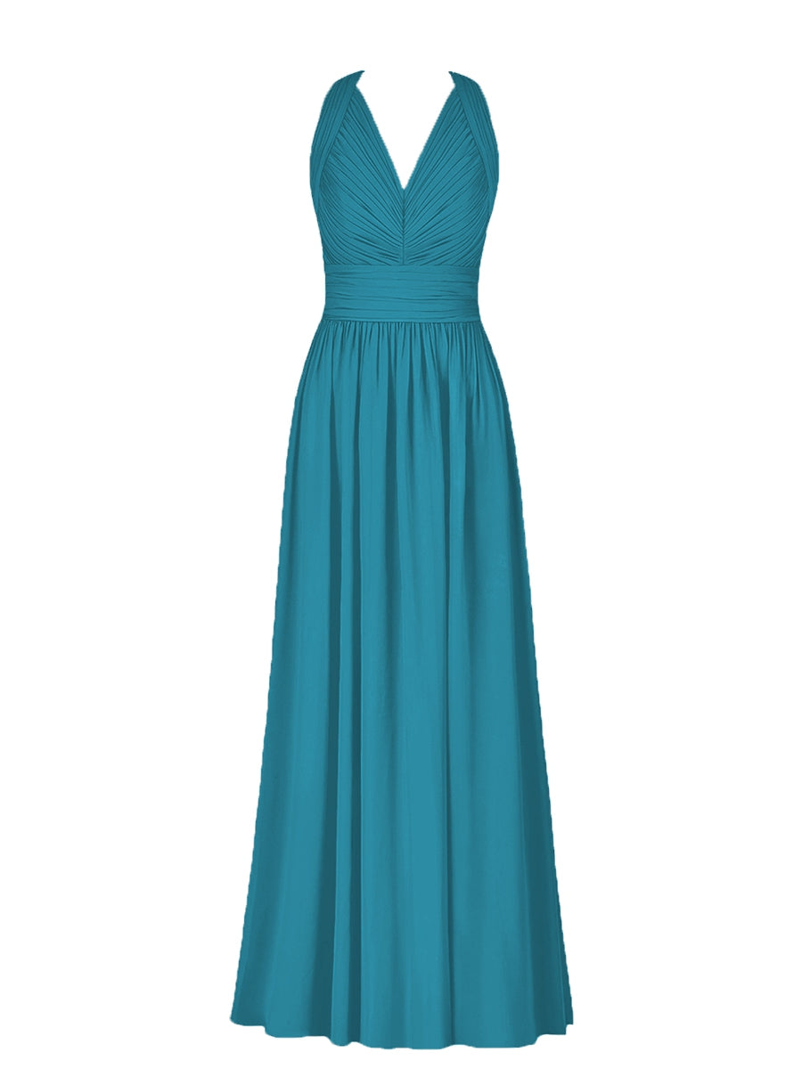 Chiffon Column V-Neck Sleeveless Bridesmaid Dress-MB50025