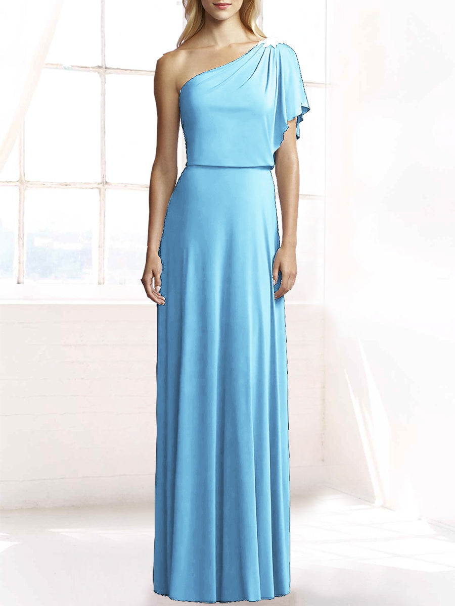 Chiffon Column One Shoulder Sleeveless Bridesmaid Dress-MB50078