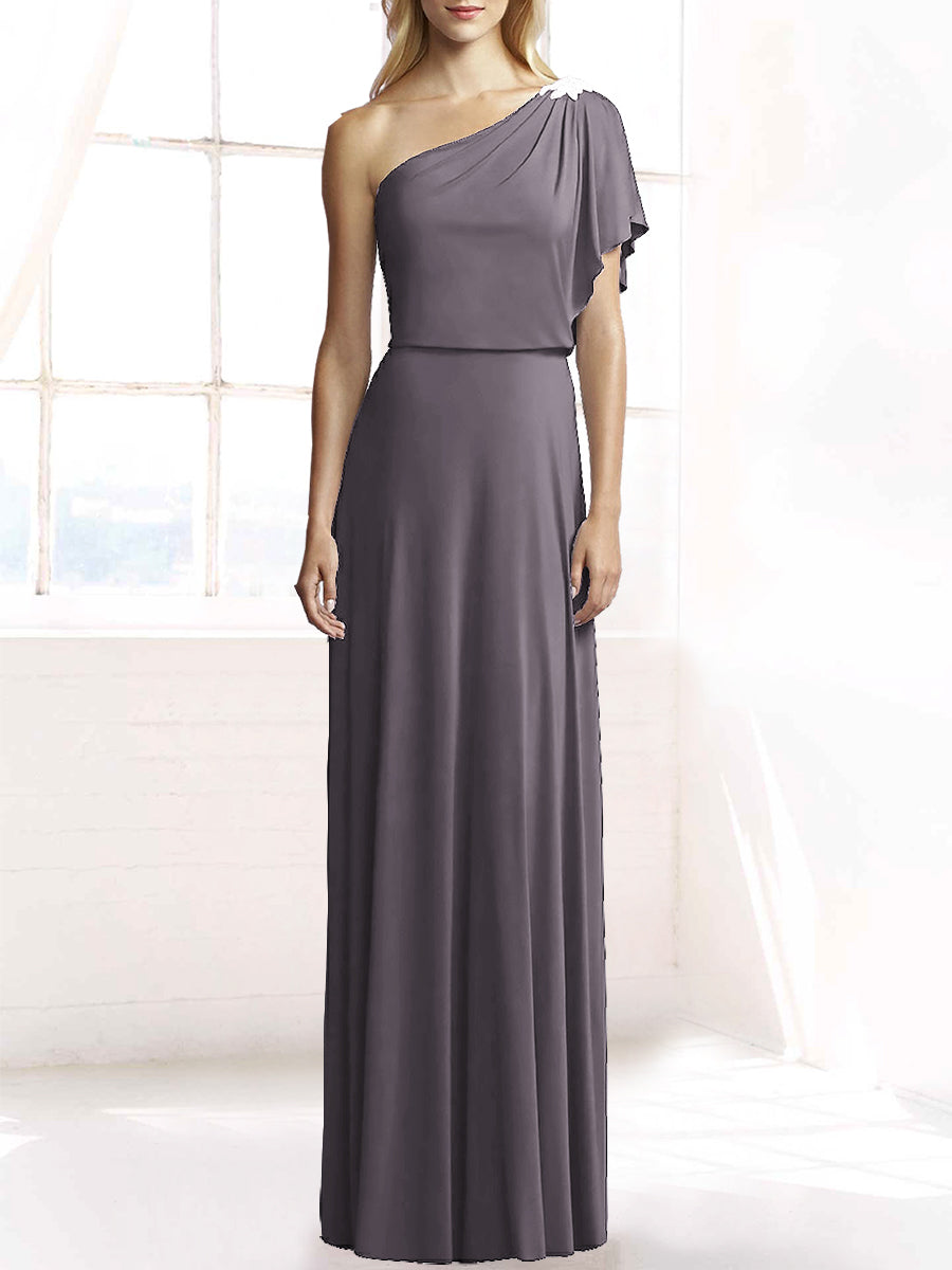 Chiffon Column One Shoulder Sleeveless Bridesmaid Dress-MB50078