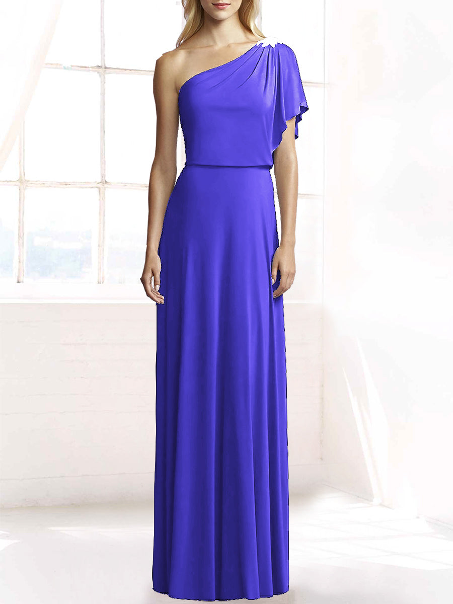 Chiffon Column One Shoulder Sleeveless Bridesmaid Dress-MB50078