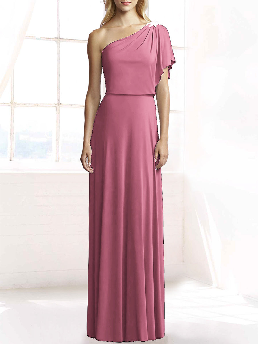 Chiffon Column One Shoulder Sleeveless Bridesmaid Dress-MB50078