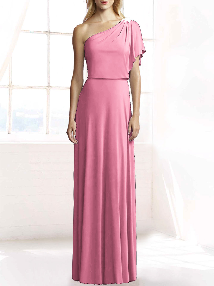 Chiffon Column One Shoulder Sleeveless Bridesmaid Dress-MB50078