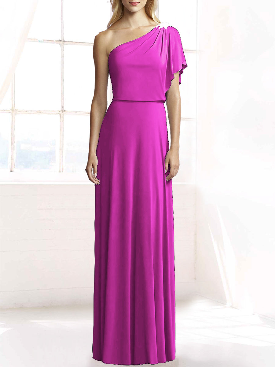 Chiffon Column One Shoulder Sleeveless Bridesmaid Dress-MB50078