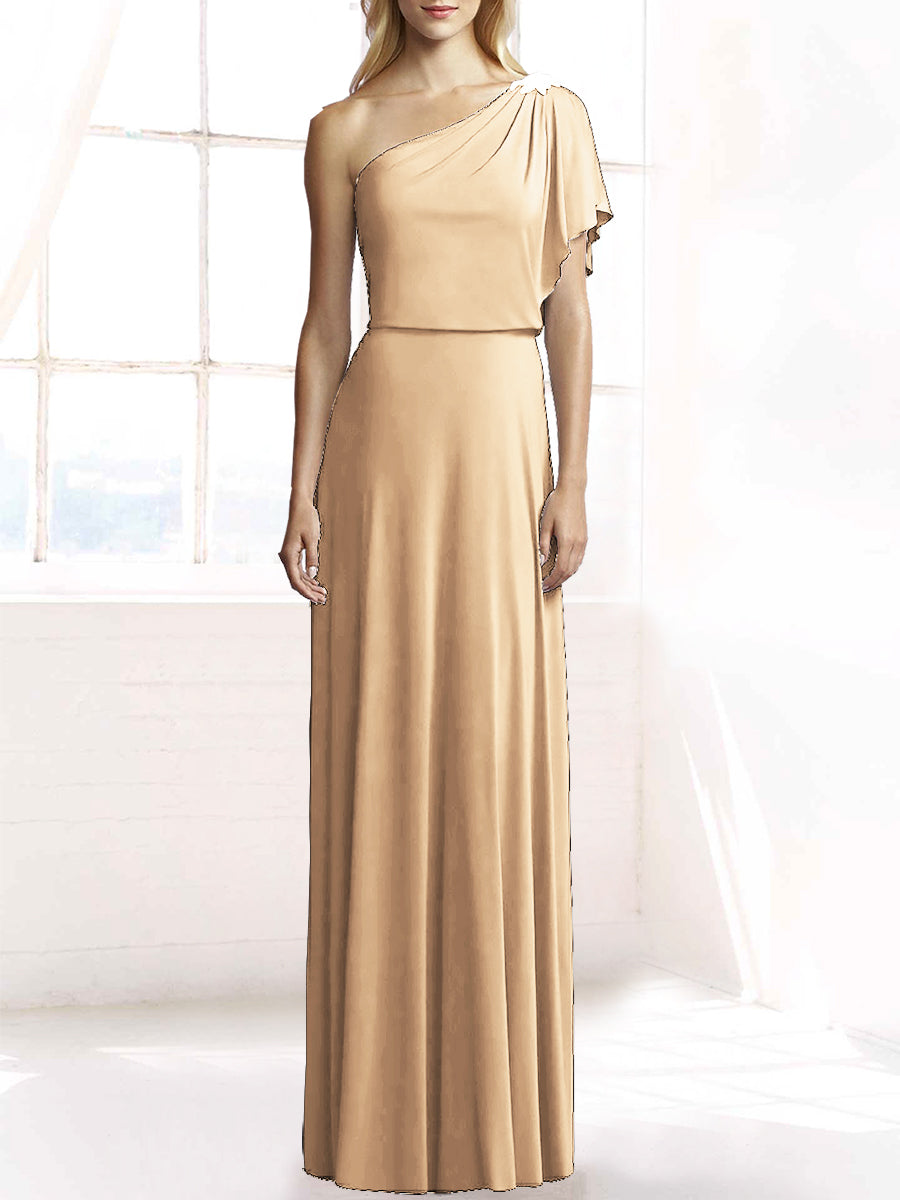 Chiffon Column One Shoulder Sleeveless Bridesmaid Dress-MB50078