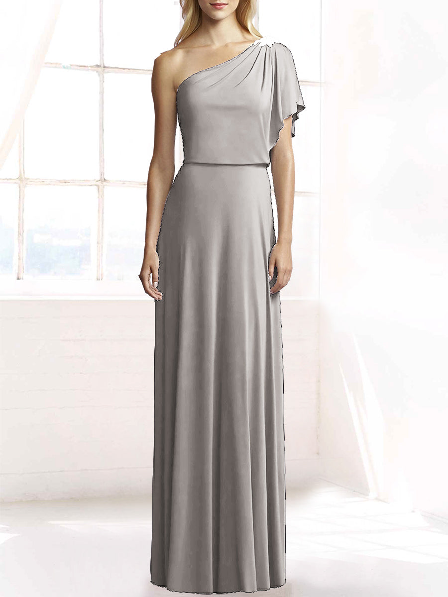 Chiffon Column One Shoulder Sleeveless Bridesmaid Dress-MB50078