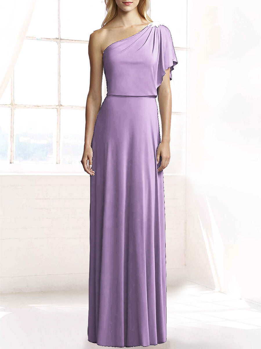 Chiffon Column One Shoulder Sleeveless Bridesmaid Dress-MB50078