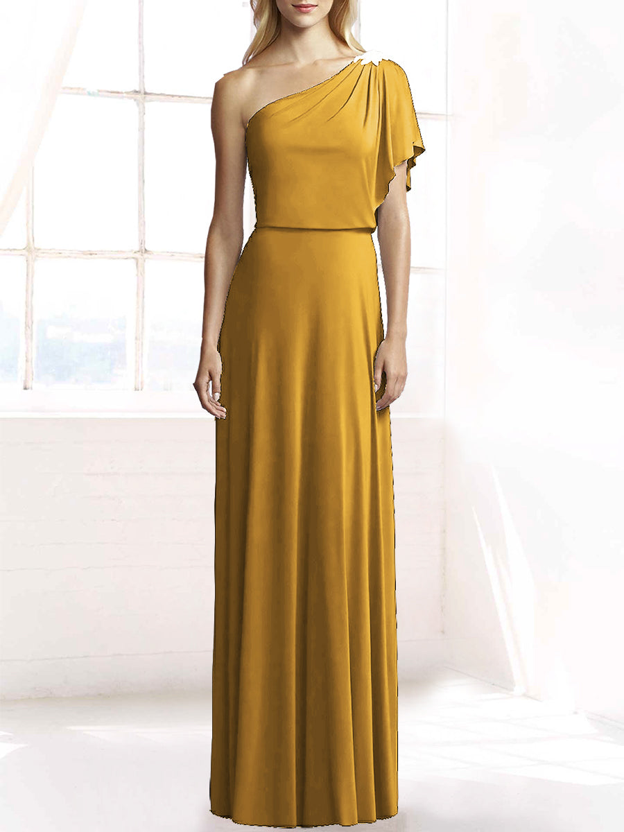 Chiffon Column One Shoulder Sleeveless Bridesmaid Dress-MB50078