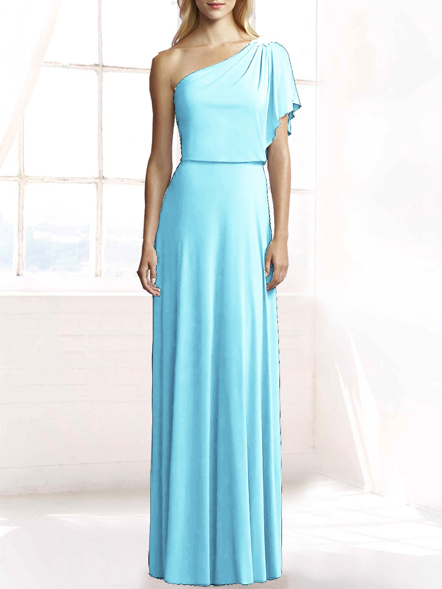 Chiffon Column One Shoulder Sleeveless Bridesmaid Dress-MB50078