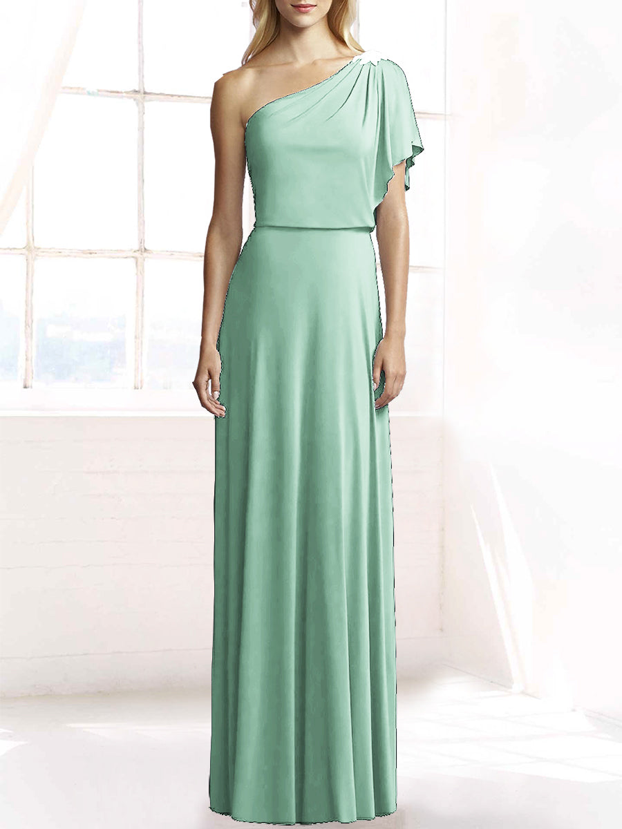 Chiffon Column One Shoulder Sleeveless Bridesmaid Dress-MB50078