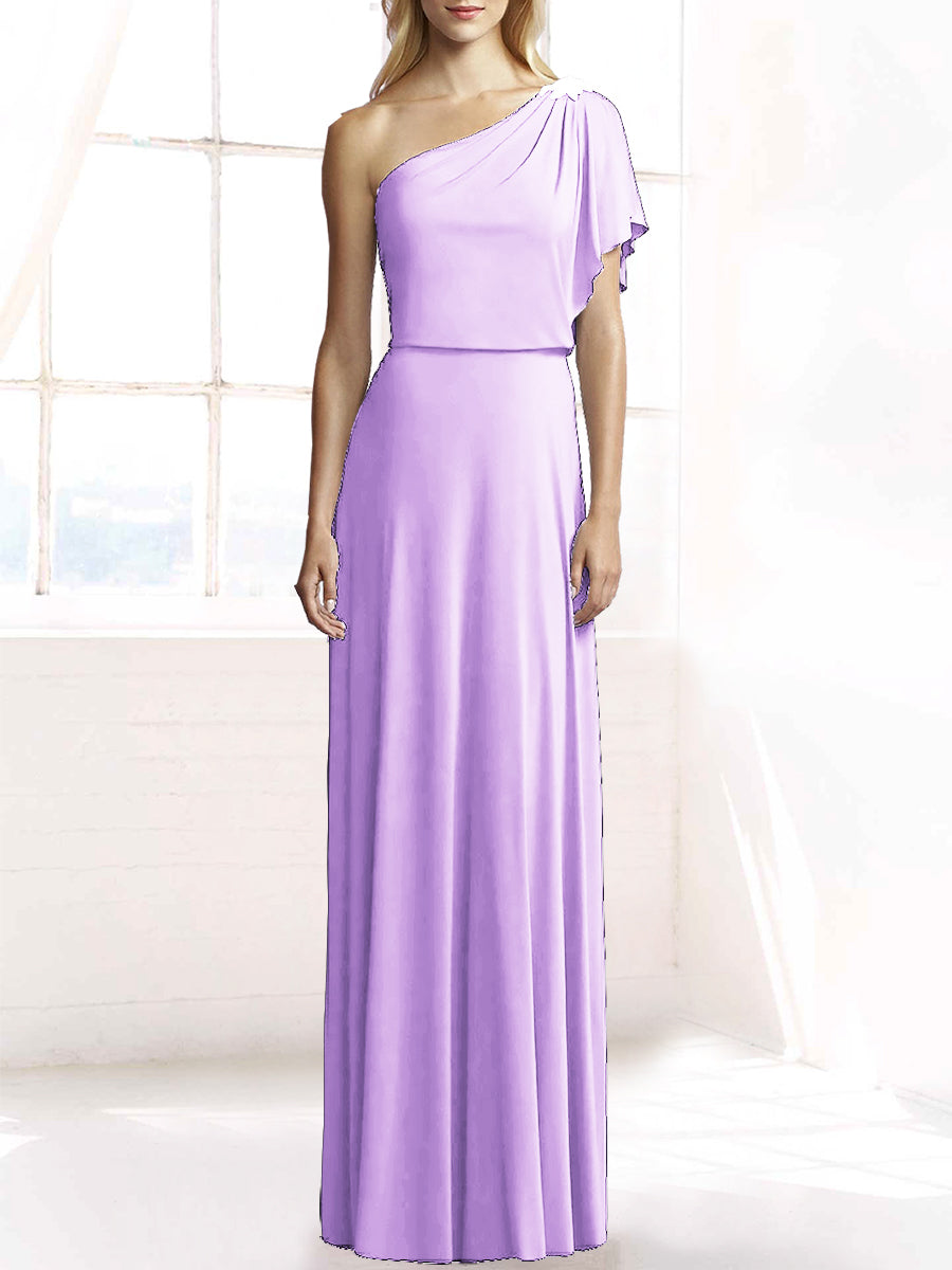 Chiffon Column One Shoulder Sleeveless Bridesmaid Dress-MB50078