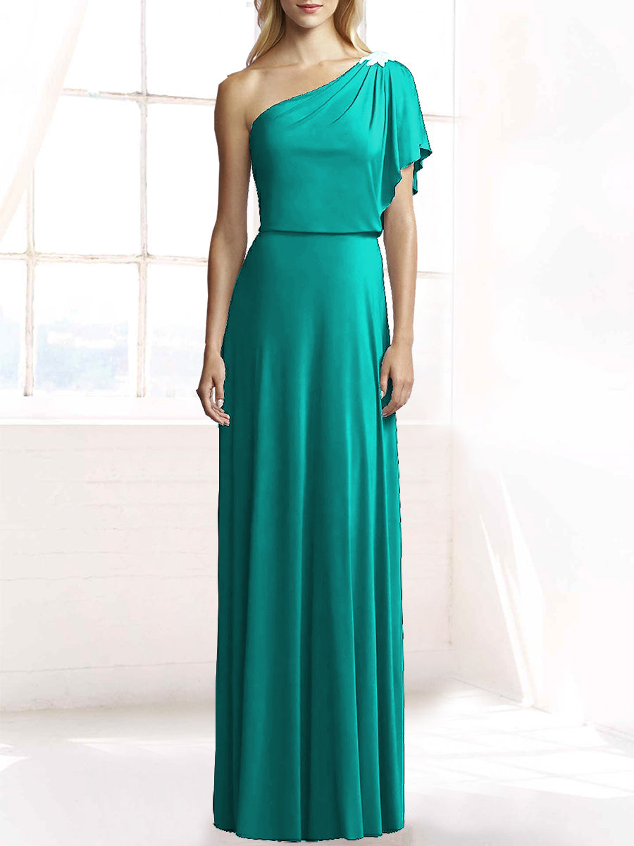 Chiffon Column One Shoulder Sleeveless Bridesmaid Dress-MB50078