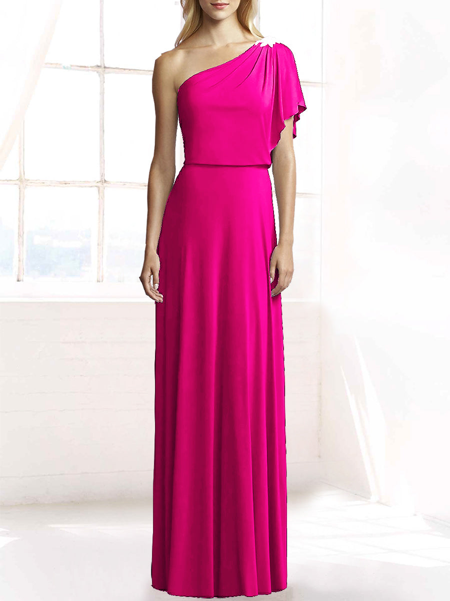 Chiffon Column One Shoulder Sleeveless Bridesmaid Dress-MB50078