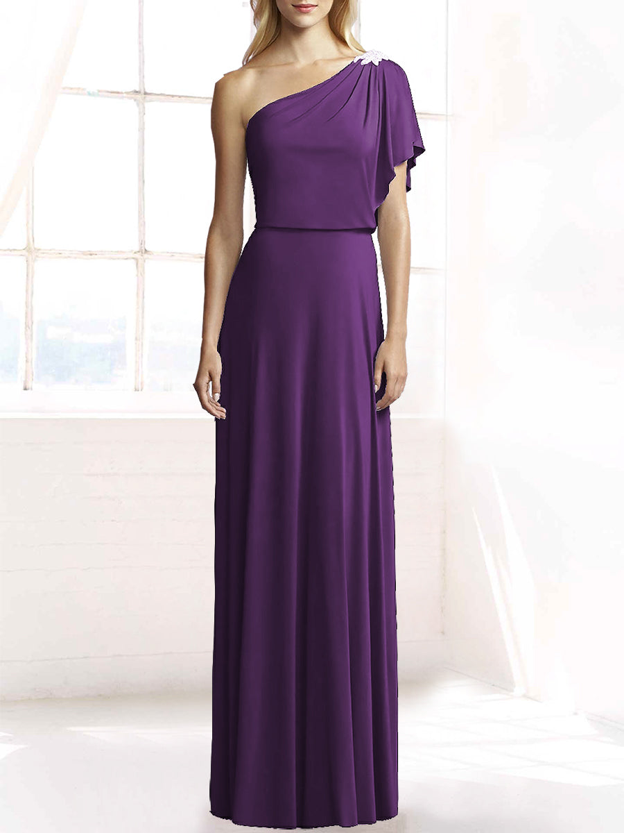 Chiffon Column One Shoulder Sleeveless Bridesmaid Dress-MB50078