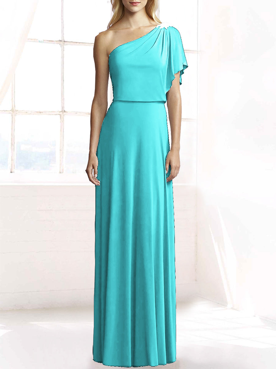 Chiffon Column One Shoulder Sleeveless Bridesmaid Dress-MB50078