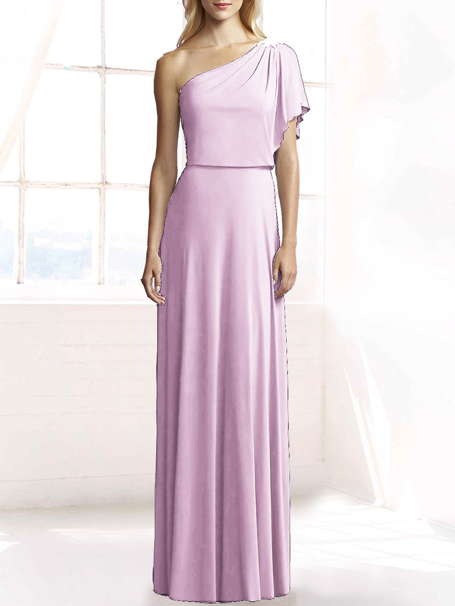 Chiffon Column One Shoulder Sleeveless Bridesmaid Dress-MB50078