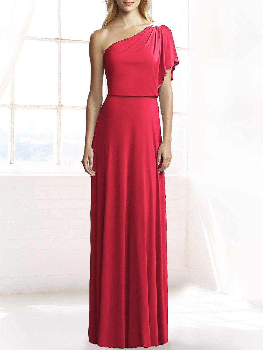 Chiffon Column One Shoulder Sleeveless Bridesmaid Dress-MB50078